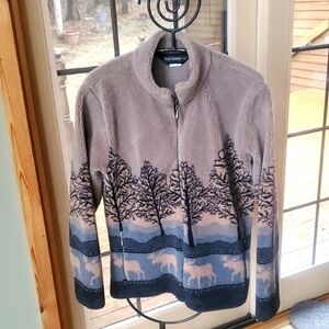 Black Diamond Vintage Fleece Full Zip Sz M Jacket with Nature Print. Made In USA